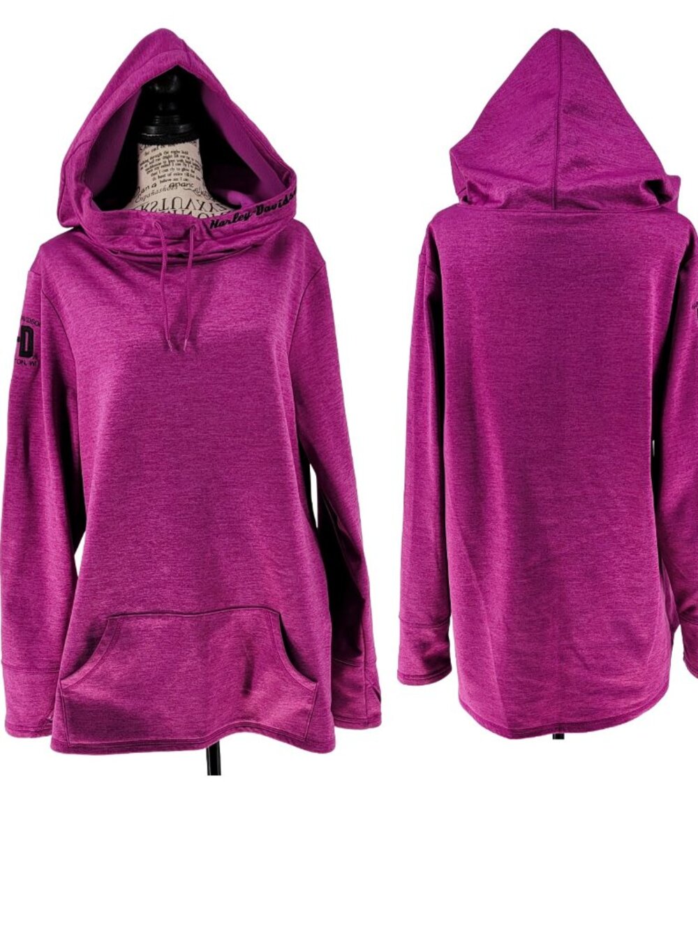 Harley Davidson Purple Hoodie Cowl Neck • XL–1X Fit Thumb Holes, Fall Autumn